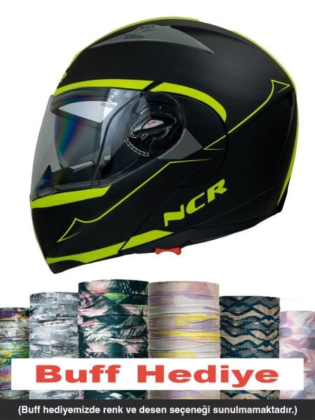 NCR ÇENE AÇILIR KASK SARI SİYAH (ECE BELGELİ)