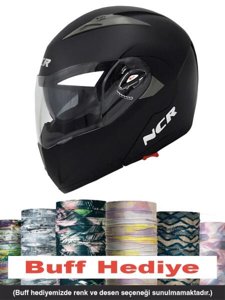 NCR ÇENE AÇILIR KASK MAT SİYAH (ECE BELGELİ)