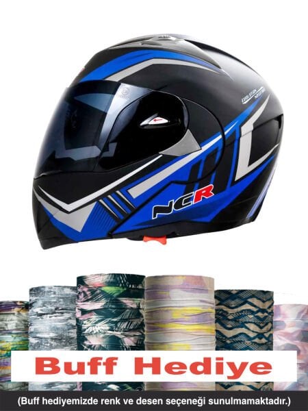 NCR ÇENE AÇILIR KASK MAVİ SİYAH (ECE BELGELİ)