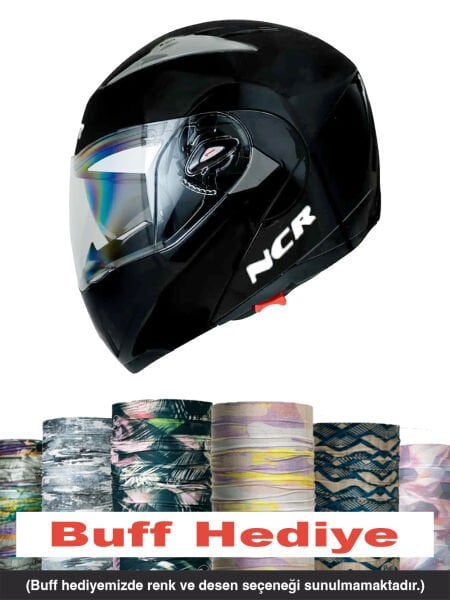 NCR ÇENE AÇILIR KASK PARLAK SİYAH (ECE BELGELİ)